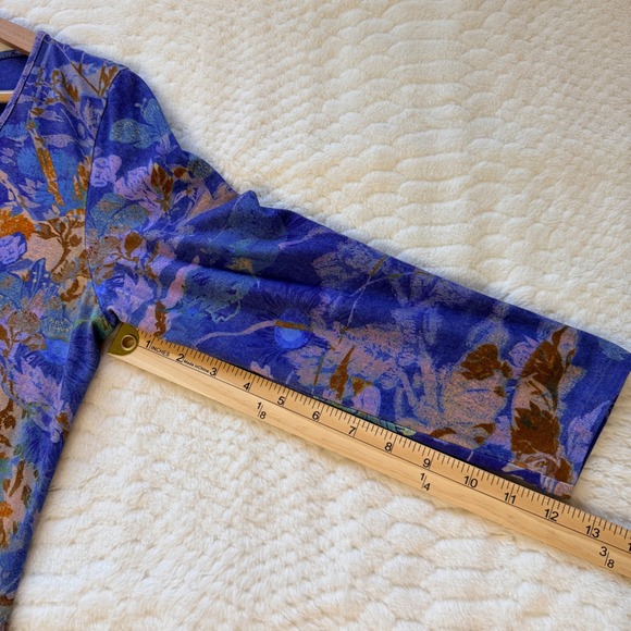 Peruvian Connection Blue Floral Botanical Jersey Sheath Dress 3/4 Sleeve Size M - Picture 6 of 6